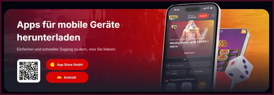 Optimized mobile version of the Yep Casinowebsite